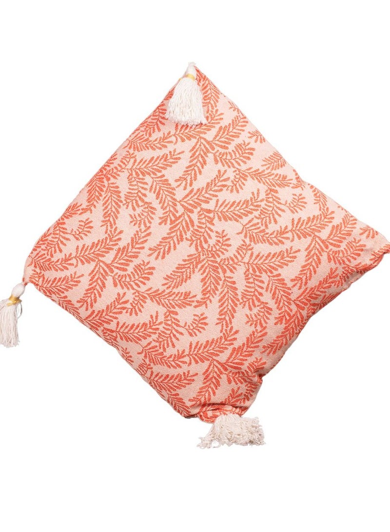 N & H Jute and Cotton Woven Square Shaped Cushion with Tassle 16 x 16 inches for Living Room Sofa (Carrot Fern Leaves Design) - Image 3