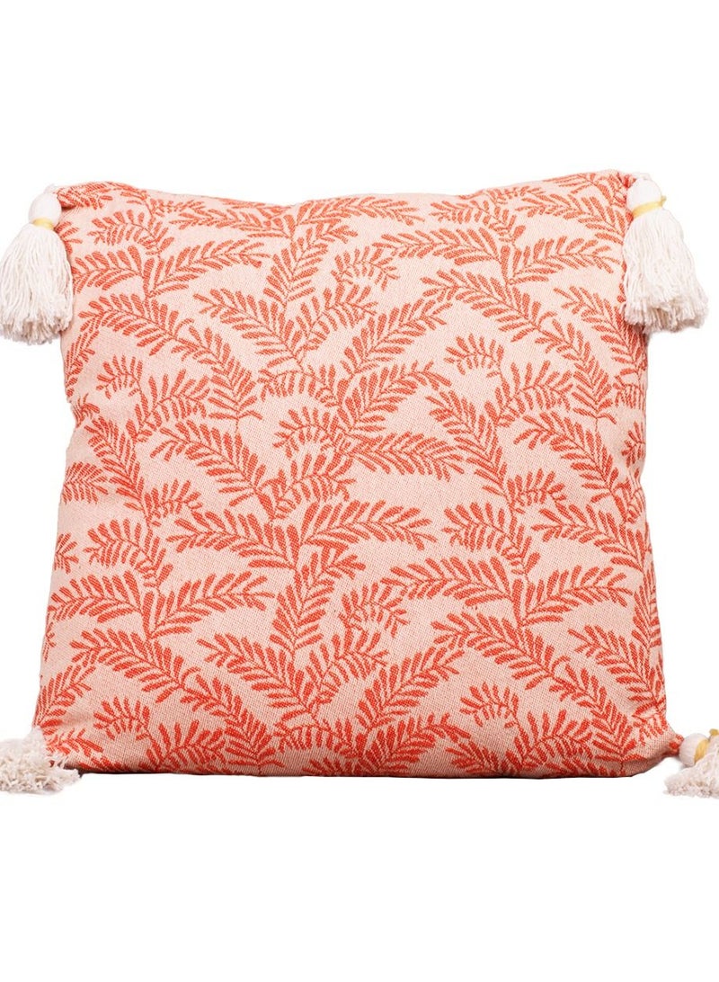 N & H Jute and Cotton Woven Square Shaped Cushion with Tassle 16 x 16 inches for Living Room Sofa (Carrot Fern Leaves Design) - Image 4