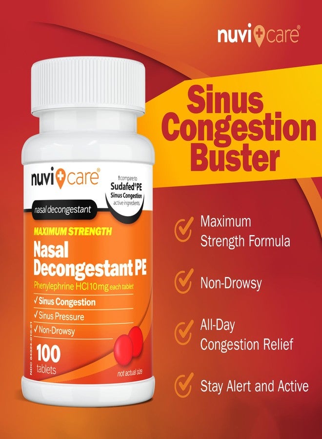 NUVICARE Max Strength PE Phenylephrine HCl 10mg Non Drowsy Nasal Decongestant - Allergy Sinus Congestion Relief Compare to Sudafad PE Decongestant Tablets - Sinus Decongestants for Adults (2 Pack) - Image 2