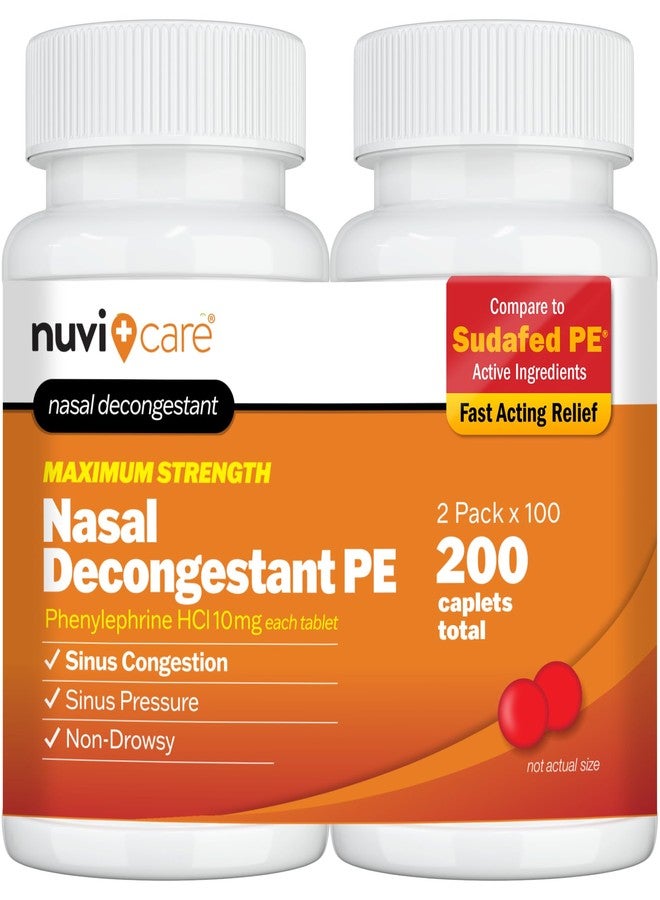 NUVICARE Max Strength PE Phenylephrine HCl 10mg Non Drowsy Nasal Decongestant - Allergy Sinus Congestion Relief Compare to Sudafad PE Decongestant Tablets - Sinus Decongestants for Adults (2 Pack) - Image 1