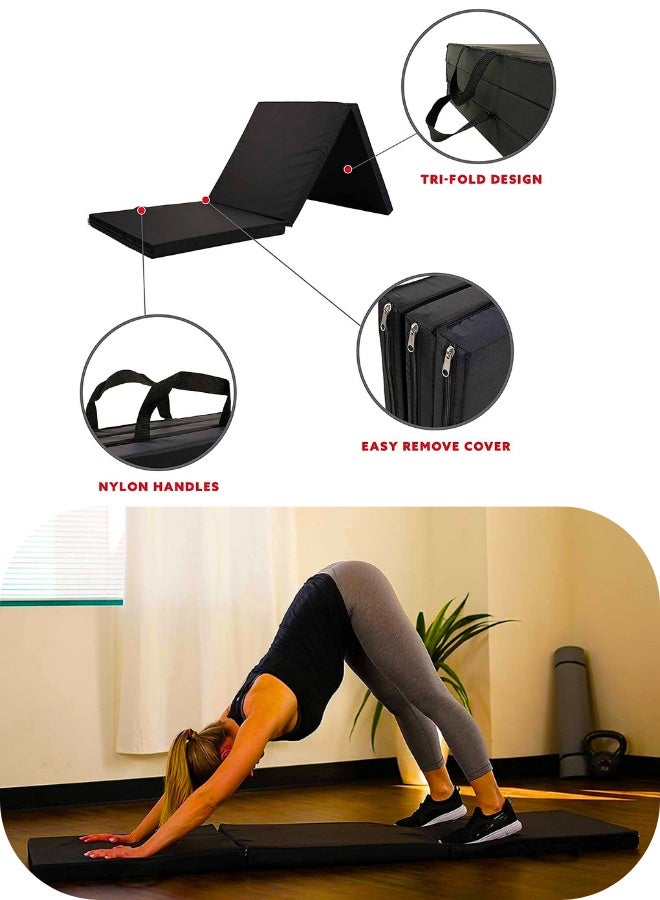 Chase Up 2" Thick Tri-Fold Folding Exercise Mat with Carrying Handles for MMA, Gymnastics and Home Gym Protective Flooring - Image 3