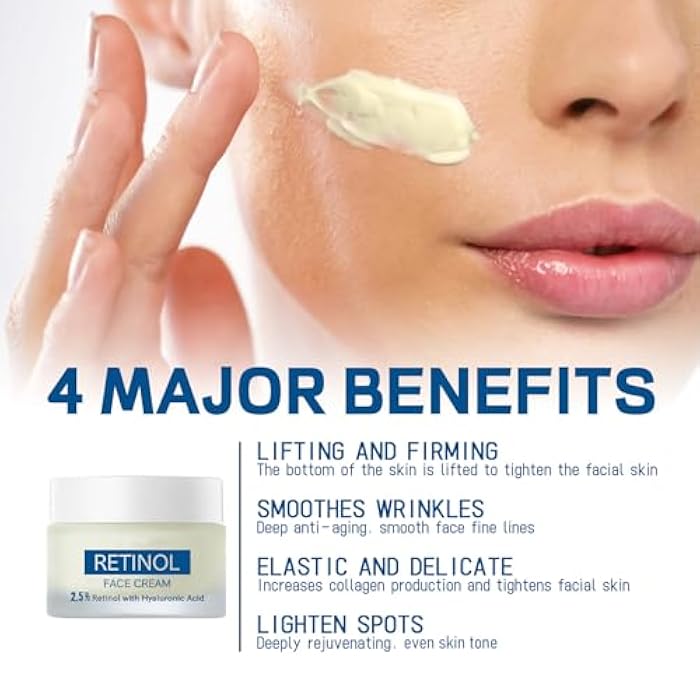Grospe Retinol Face Cream - 2.5% Retinol with Hyaluronic Acid，Anti-aging & Anti-wrinkle Firming Serum Facial Cream，Face and Neck Moisturizer for All Skin Types, 1.75 Fl Oz - Image 5