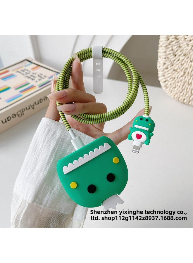 Applicable To Apple 18W/20W British Standard Charging Head Protective Cover Data Line Protective Cover British Standard Charger Protective Cover-Specifications:47. British Standard Green Crown Dinosaur Two-piece Set  - Image 1