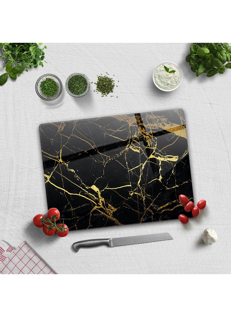 DECORITA Black Marble with Gold Detail | Glass Cutting Board - Glass Cutting Table | 30cmx40cm  - Image 1
