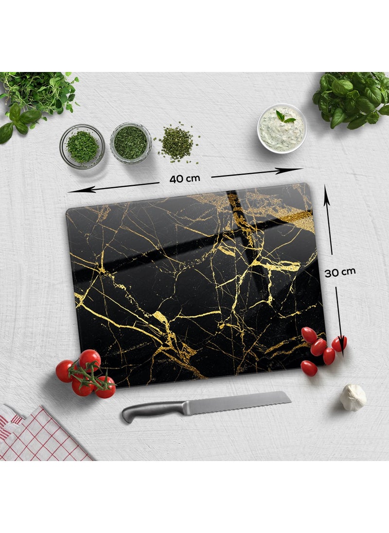 DECORITA Black Marble with Gold Detail | Glass Cutting Board - Glass Cutting Table | 30cmx40cm  - Image 4