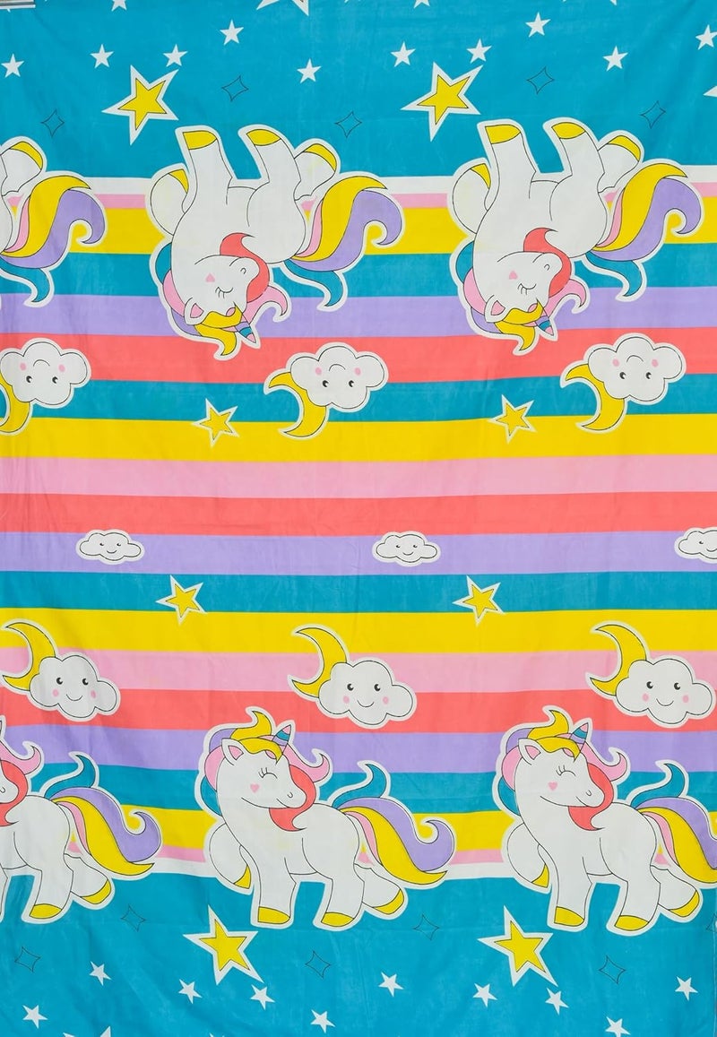 ManavRachit Cotton 210 TC Cartoon Unicorn Printed 1 Single Bedsheet with 1 Pillow Cover Soft Fabric for Kids Bed Room Home and Living Room60x90inchesTeal - Image 2