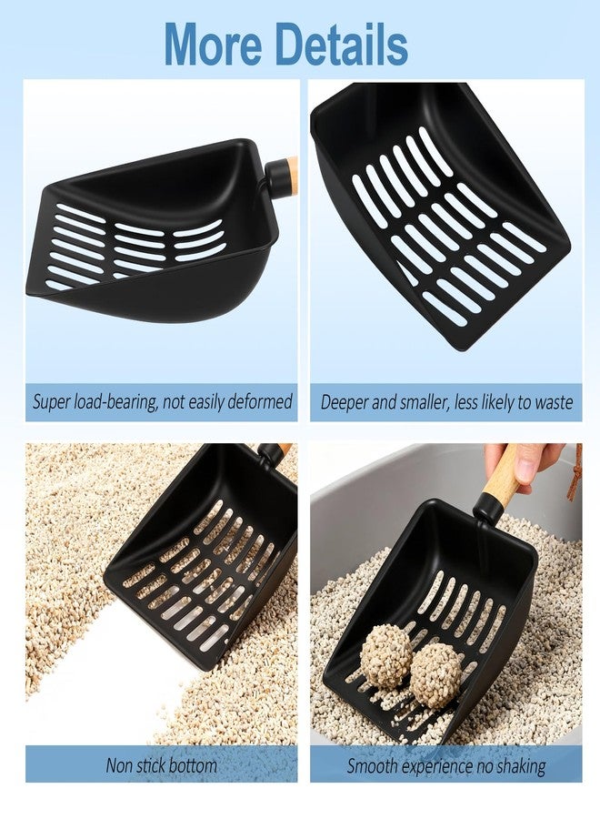 Handzee Cat Litter Scoop, Metal Litter Scoop, Heavy Duty Metal Cat Scooper for Litter Box, Black Sifter Scoop for Pellets, Wooden Handle Scoop with Hole, Kitty Necessity (5.5" Handle) - Image 5