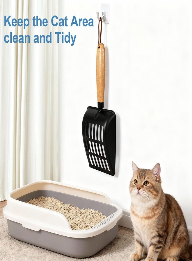 Handzee Cat Litter Scoop, Metal Litter Scoop, Heavy Duty Metal Cat Scooper for Litter Box, Black Sifter Scoop for Pellets, Wooden Handle Scoop with Hole, Kitty Necessity (5.5" Handle) - Image 4