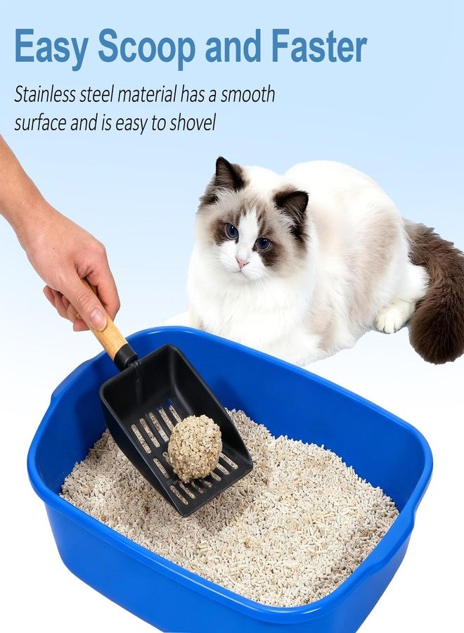 Handzee Cat Litter Scoop, Metal Litter Scoop, Heavy Duty Metal Cat Scooper for Litter Box, Black Sifter Scoop for Pellets, Wooden Handle Scoop with Hole, Kitty Necessity (5.5" Handle) - Image 2
