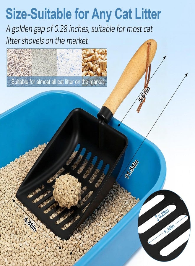 Handzee Cat Litter Scoop, Metal Litter Scoop, Heavy Duty Metal Cat Scooper for Litter Box, Black Sifter Scoop for Pellets, Wooden Handle Scoop with Hole, Kitty Necessity (5.5" Handle) - Image 3