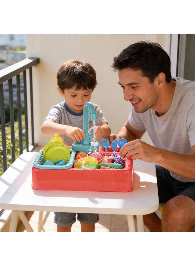 Kids Kitchen Sink Playset Toy with Circulating Water, Electric Dishwasher Pretend Play Set, Educational Role Play House Toy for Boys Girls - Image 4