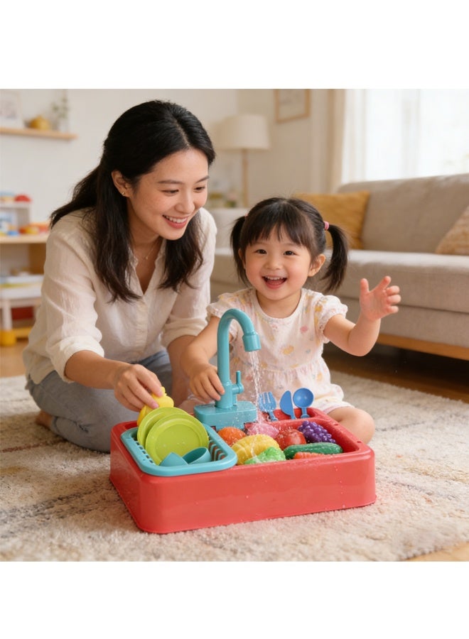 Kids Kitchen Sink Playset Toy with Circulating Water, Electric Dishwasher Pretend Play Set, Educational Role Play House Toy for Boys Girls - Image 5