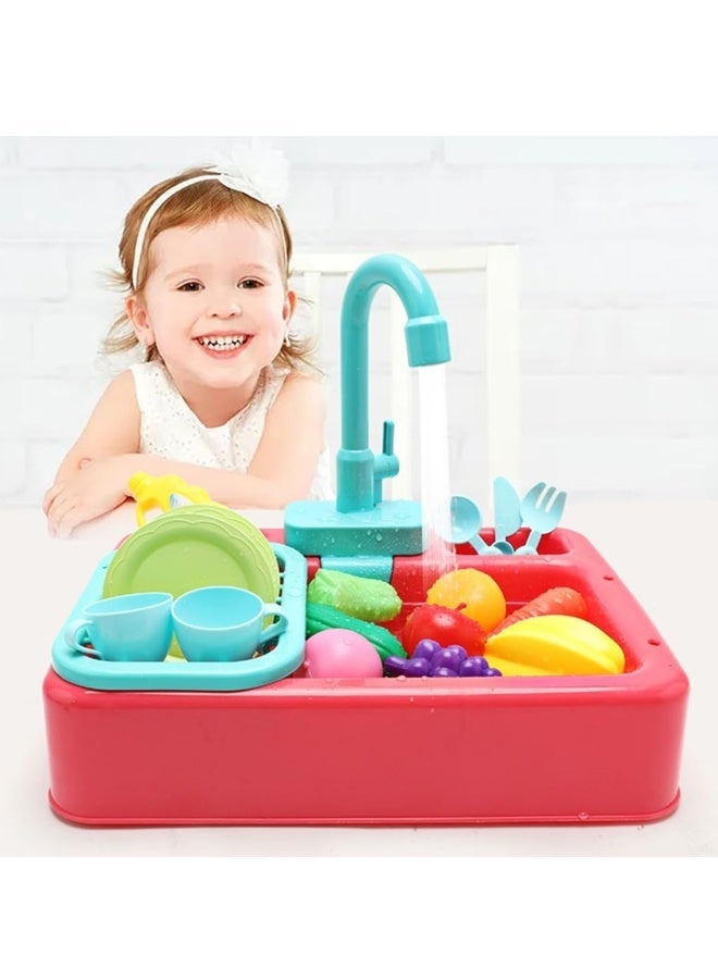 Kids Kitchen Sink Playset Toy with Circulating Water, Electric Dishwasher Pretend Play Set, Educational Role Play House Toy for Boys Girls - Image 1