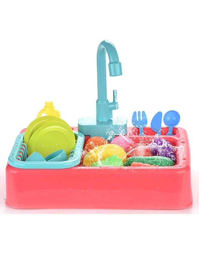 Kids Kitchen Sink Playset Toy with Circulating Water, Electric Dishwasher Pretend Play Set, Educational Role Play House Toy for Boys Girls - Image 2