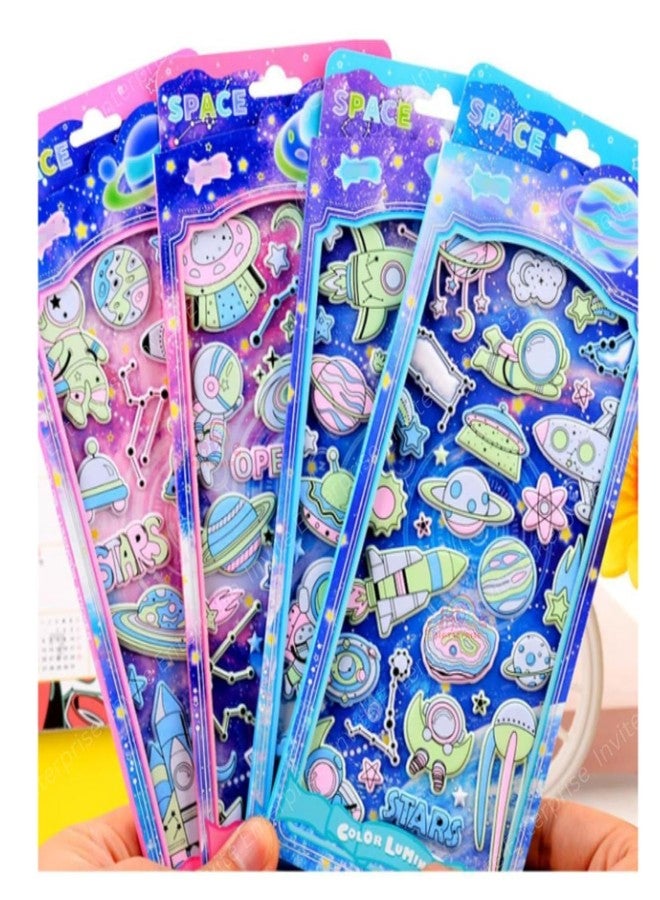 Funspark Glow in Dark Space 4 Sheet 3D Puffy Sticker Set – Luminous Astronaut, Rocket, Planet & Galaxy Self-Adhesive Waterproof Stickers for Kids Room Decor & DIY Crafts - Image 4
