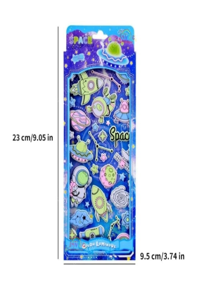 Funspark Glow in Dark Space 4 Sheet 3D Puffy Sticker Set – Luminous Astronaut, Rocket, Planet & Galaxy Self-Adhesive Waterproof Stickers for Kids Room Decor & DIY Crafts - Image 2