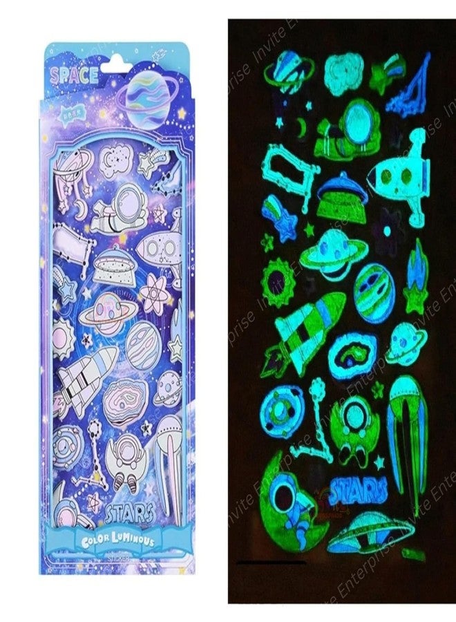 Funspark Glow in Dark Space 4 Sheet 3D Puffy Sticker Set – Luminous Astronaut, Rocket, Planet & Galaxy Self-Adhesive Waterproof Stickers for Kids Room Decor & DIY Crafts - Image 5