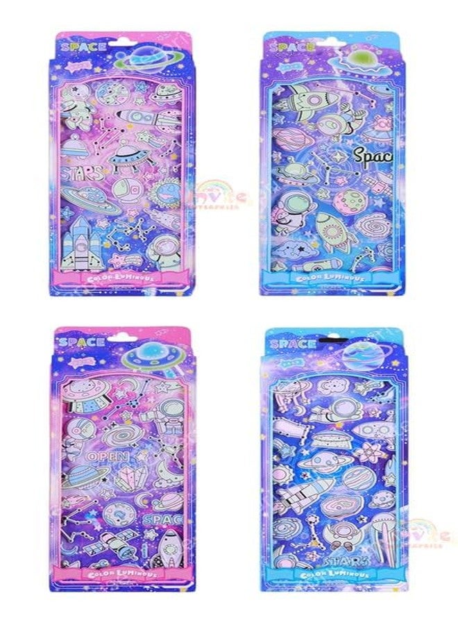 Funspark Glow in Dark Space 4 Sheet 3D Puffy Sticker Set – Luminous Astronaut, Rocket, Planet & Galaxy Self-Adhesive Waterproof Stickers for Kids Room Decor & DIY Crafts - Image 1