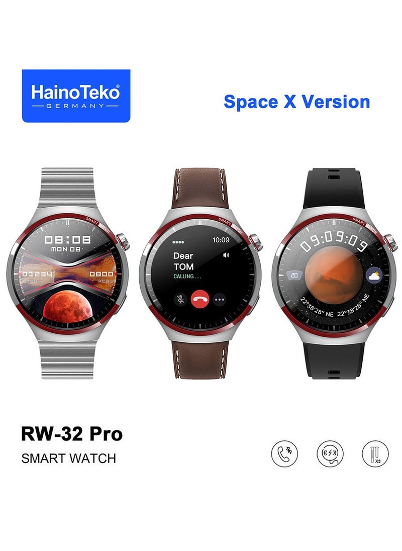Haino Teko - Haino Teko Germany RW32 Pro Space X Version Round Shape Curved Display Smart Watch With 3 Pair Straps and Wreless Charger Designed For Mens and Boys Silver - Image 1