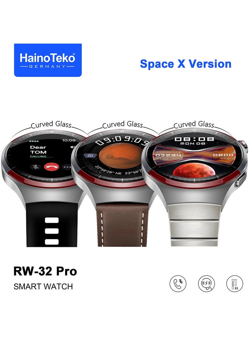 Haino Teko - Haino Teko Germany RW32 Pro Space X Version Round Shape Curved Display Smart Watch With 3 Pair Straps and Wreless Charger Designed For Mens and Boys Silver - Image 1