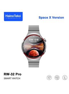 هينو تيكو ساعة ذكية من Haino Teko Germany RW32 Pro Space X إصدار دائري الشكل بشاشة منحنية مع 3 أزواج من الأشرطة وشاحن لاسلكي مصممة للرجال والأولاد باللون الفضي  - Image 4