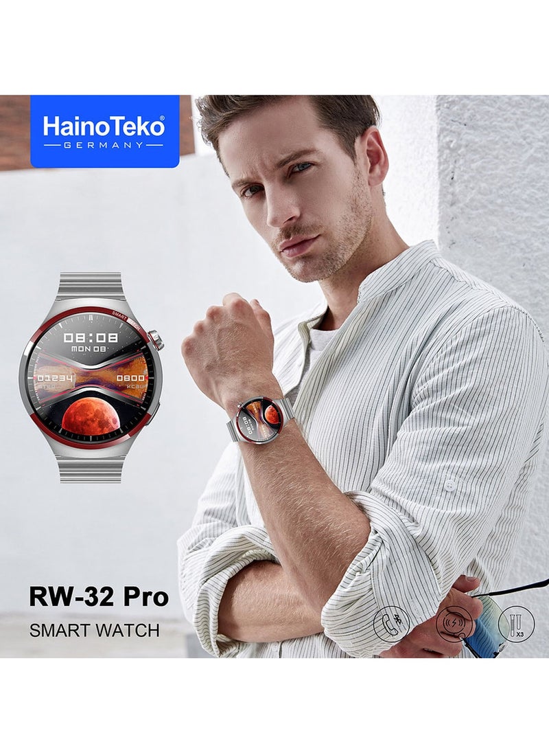 Haino Teko - Haino Teko Germany RW32 Pro Space X Version Round Shape Curved Display Smart Watch With 3 Pair Straps and Wreless Charger Designed For Mens and Boys Silver - Image 1