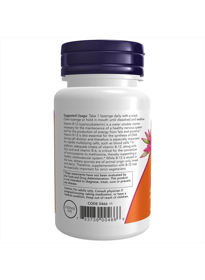 NOW Supplements, Vitamin B-12 1,000 mcg with Folic Acid, Nervous System Health*, 100 Chewable Lozenges - Image 3