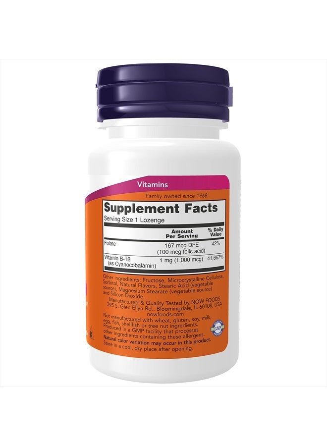 NOW Supplements, Vitamin B-12 1,000 mcg with Folic Acid, Nervous System Health*, 100 Chewable Lozenges - Image 2