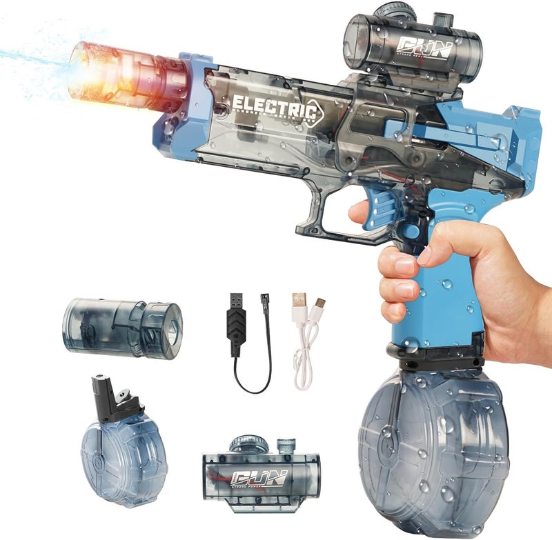 NIUB Electric Water Pistol for Adults & Kids - 26ft Long Range Automatic Shooting, LED Flashing Light, 1000ml Large Capacity Waterproof Design, Summer Pool Beach Water Battle Toy (Blue) - Image 1