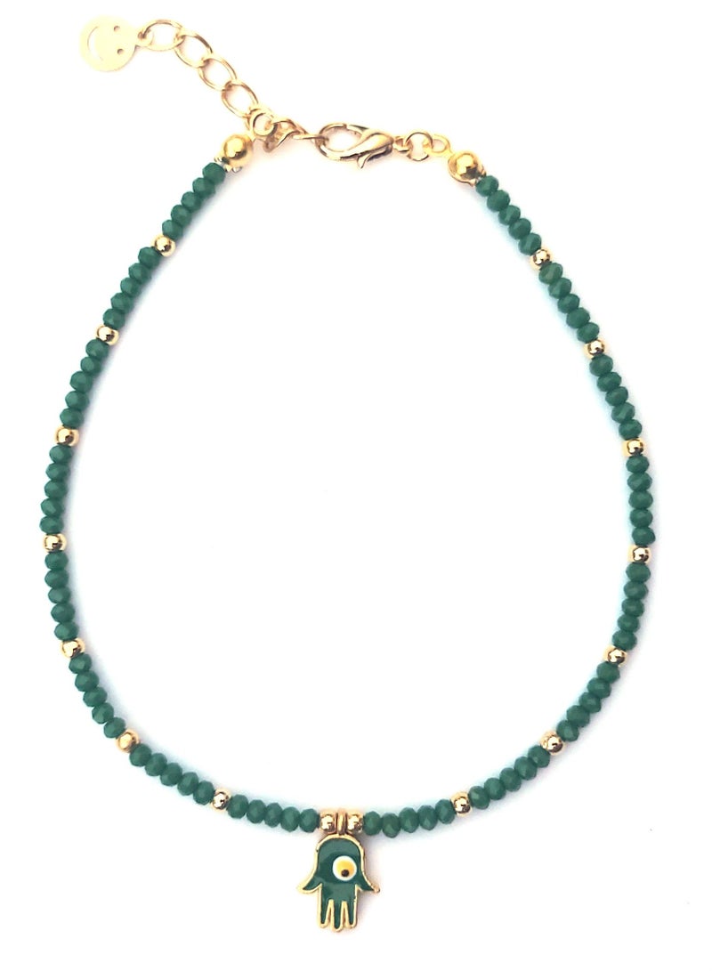 Alwan سوار كاحل طويل بحجم كريستالي مع عين شريرة في مركز حماسة - Image 2