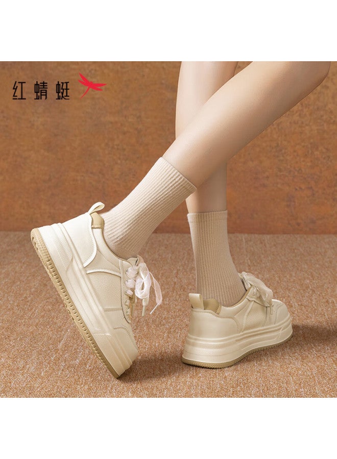 Red Dragonfly Thick Sole White Sneakers Casual Fashion Height Increasing Comfortable Women's Sneakers Wtb35009 Beige/apricot Size 40 - Image 1