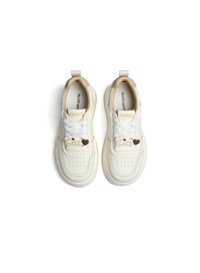 Red Dragonfly Thick Sole White Sneakers Casual Fashion Height Increasing Comfortable Women's Sneakers Wtb35009 Beige/apricot Size 40 - Image 2