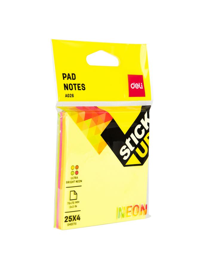 Deli Ultra Bright Neon Pad Sticky Notes Multicolor 3 x 3inch 142766 - Image 2