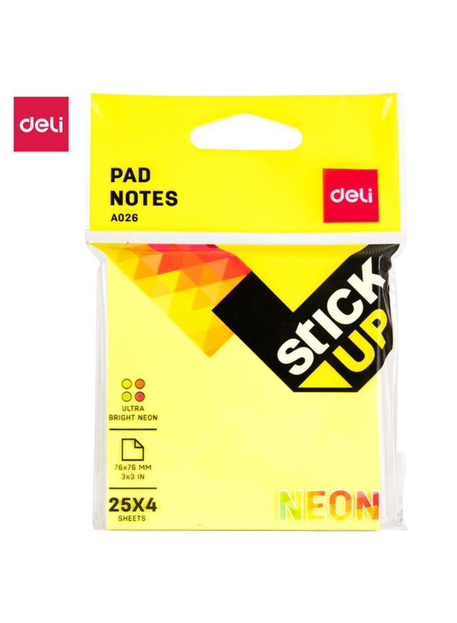 Deli Ultra Bright Neon Pad Sticky Notes Multicolor 3 x 3inch 142766 - Image 1