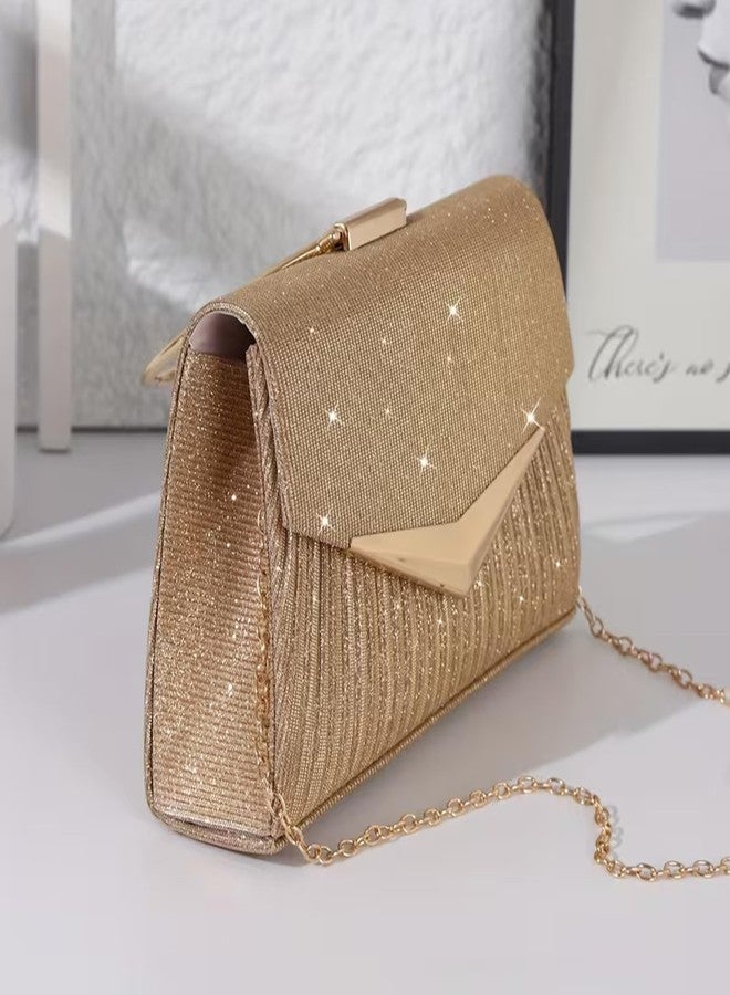 FWQPRA Women' Sparkling Glitter Evening Clutch Purse with Detachable Chain Strap - Closure Party Handbag Suitable for Weddings, Proms, Night Out - Luxury Glam Handbag (Champange) - Image 3