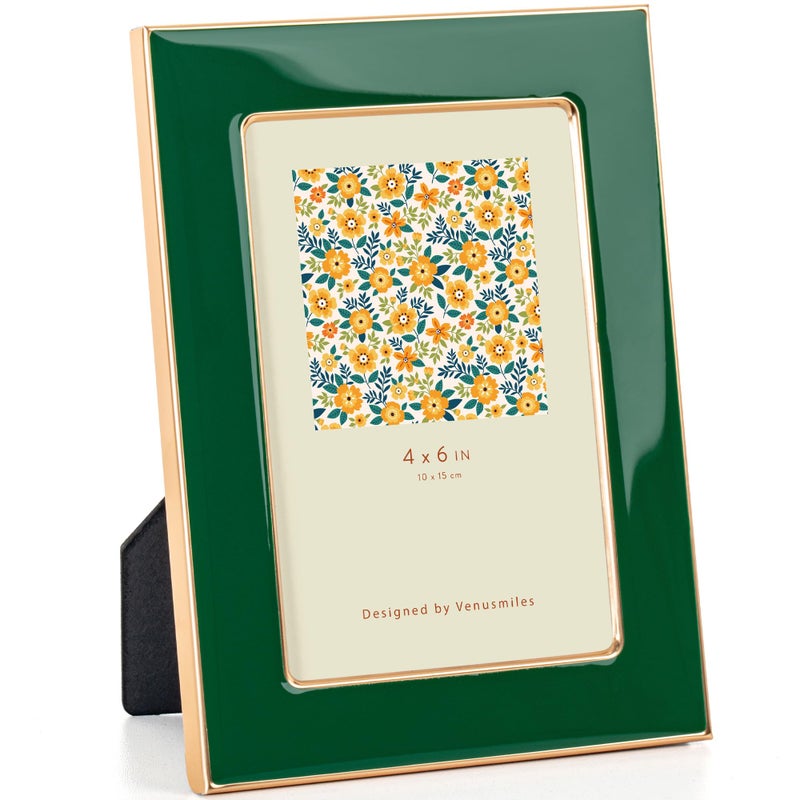 Venusmiles Enamel Picture Frame, Gold Metal Edge with Easel, for Countertop, Counterspace, Tabletop Display, Bookshelf, Desk, Wall Décor, Photo Gallery - Image 1