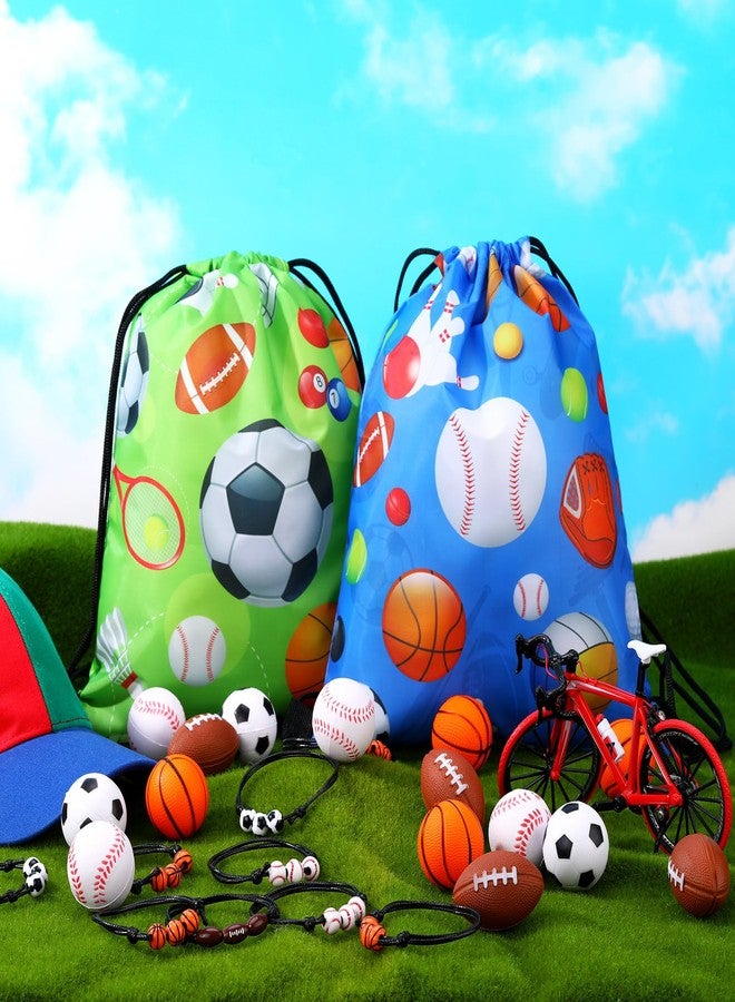 Panelee 16 Sets Sports Party Favors Baseball Soccer Basketball Football Birthday Supplies 16 Drawstring Bags 16 Charm Bracelets 16 Mini Foam Balls for Gift Fillers Games Rewards Supplies - Image 4