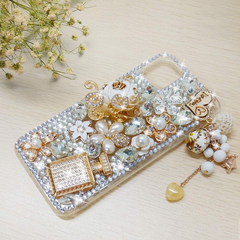 guppy for iPhone 12/12 Pro Case Women Luxury 3D Bling Shiny Rhinestone Diamond Crystal Pearl Handmade Pendant Iron Tower Pumpkin Car Flowers Soft Protective Anti-Fall Case for iPhone 12 6.1 inch - Image 4