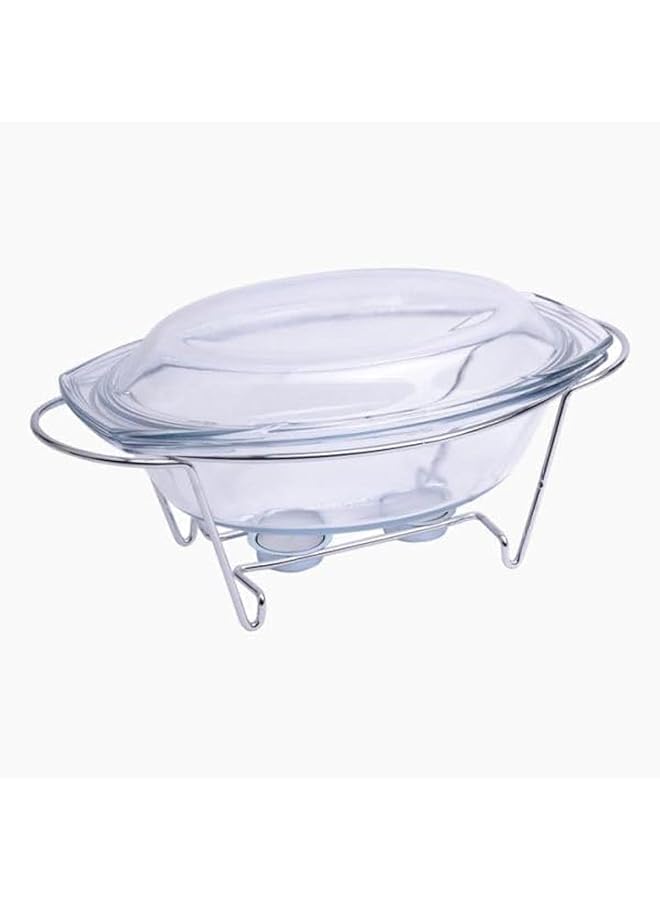 ترميسيل وعاء بيضاوي مع غطاء وحامل معدني مع شموع، سعة 2.9 لتر، شفاف