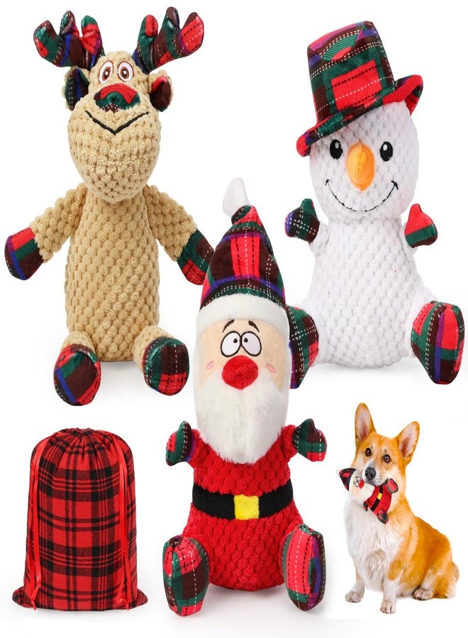 SZEE Dog Christmas Toys for Medium & Big Pets [3 Pack], Premium Dog Gifts, Christmas Doggy Plush Squeaky Chew Toys - Santa, Reindeer, Snowman - Image 1