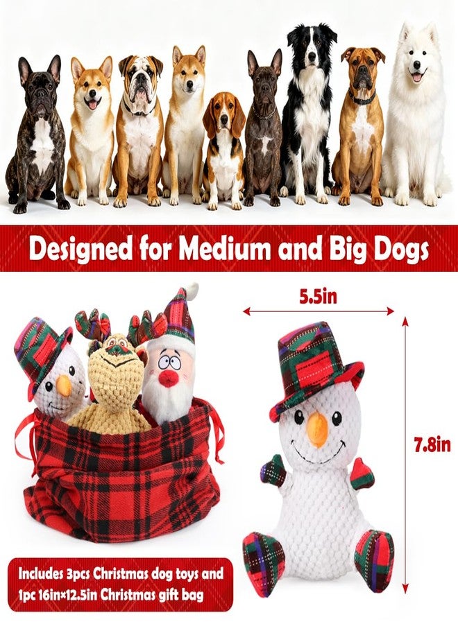SZEE Dog Christmas Toys for Medium & Big Pets [3 Pack], Premium Dog Gifts, Christmas Doggy Plush Squeaky Chew Toys - Santa, Reindeer, Snowman - Image 5