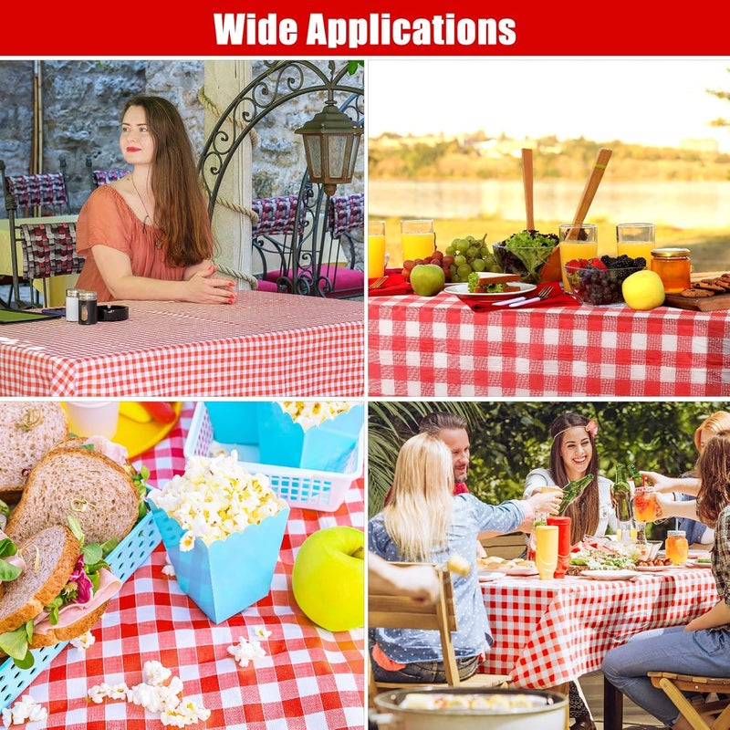 Tudomro Gingham Plastic Tablecloth Roll Buffalo Checkered Table Cover Waterproof 54 Inch x 197 Feet with Scissors and Tape Measure for Picnic Banquet Birthday Wedding Christmas RedWhite Plaid Style - Image 4