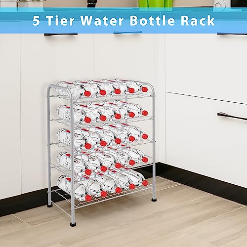 BTY 5 Tier Water Bottle Organizer Small Water Bottle Holder Stand Freestanding Metal Bottled Water Rack Dispenser for Kitchen, Pantry Organization and Storage, Silver - Image 4