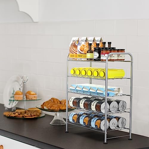 BTY 5 Tier Water Bottle Organizer Small Water Bottle Holder Stand Freestanding Metal Bottled Water Rack Dispenser for Kitchen, Pantry Organization and Storage, Silver - Image 5