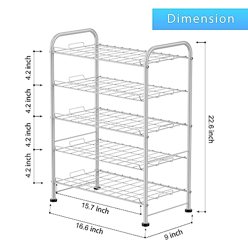 BTY 5 Tier Water Bottle Organizer Small Water Bottle Holder Stand Freestanding Metal Bottled Water Rack Dispenser for Kitchen, Pantry Organization and Storage, Silver - Image 2