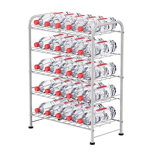 BTY 5 Tier Water Bottle Organizer Small Water Bottle Holder Stand Freestanding Metal Bottled Water Rack Dispenser for Kitchen, Pantry Organization and Storage, Silver - Image 1
