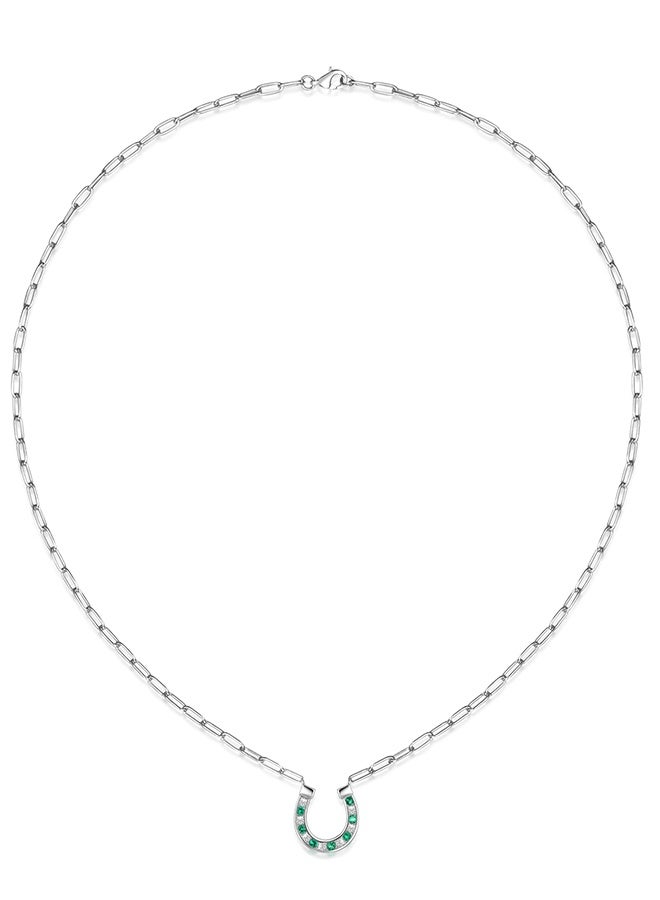 Moonmory 925 Sterling Silver Horseshoe Pendant Necklace for Women with Green Stones and Square Zircon, Lucky Guard Platinum Plated U Shape Necklace with 50CM Adjustable Paper Clip Chain, Ramadan, Mother’s Day, Valentine’s Day Gift - Image 4