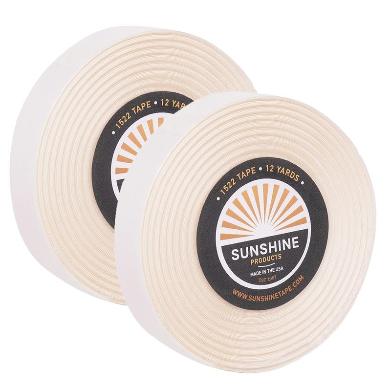 Sunshine 1522 3M Wig Tape Roll (2 Pack) 1" x 12 yds, Double Sided Toupee Adhesive Tape Roll - Made in USA (1522)