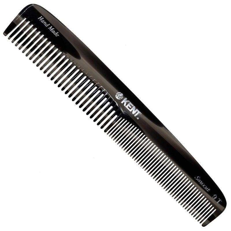 Kent 9T Black Graphite Fine Tooth and Wide Tooth Detangler Comb  Large Handmade Dressing Comb for Wet Hair and Durable Grooming Hand Polished SawCut Made in England