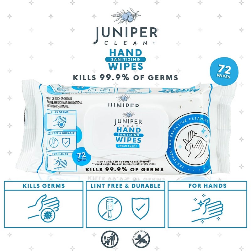 Juniper CLEAN, 24 Pack Hand Sanitizing Wipes, 1728 Count Disposable Hand Sanitizer Wipes, Fresh Scent, Lint Free & Durable - Image 5